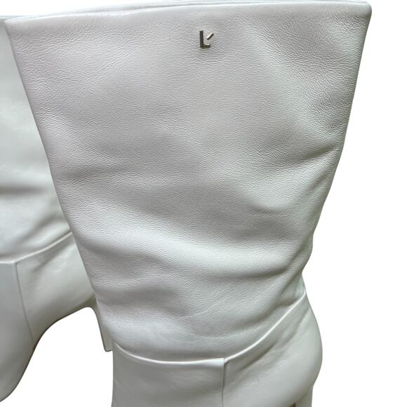 Larroude Cindy Heeled Pointed Toe Boot In Ivory Leather Size 10 - Picture 5 of 11
